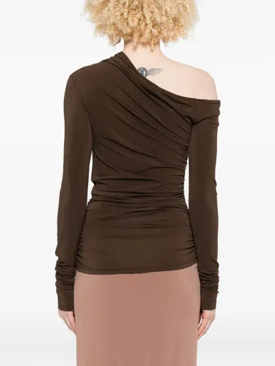 Amiri One-shoulder Ruched Top In Brown