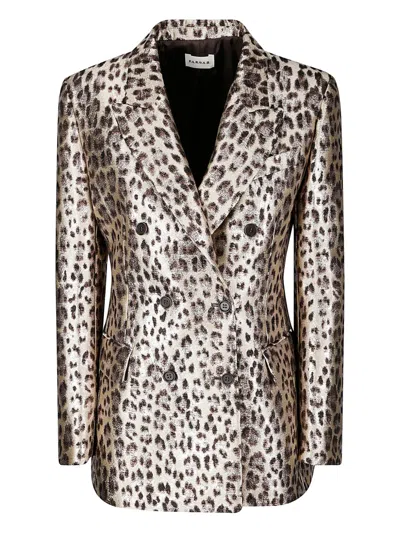 P.a.r.o.s.h Double-breasted Leopard Print Blazer With Textured Finish In Multi