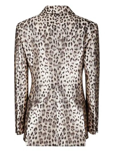 P.a.r.o.s.h Double-breasted Leopard Print Blazer With Textured Finish In Multi