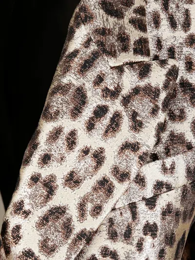 P.a.r.o.s.h Double-breasted Leopard Print Blazer With Textured Finish In Multi