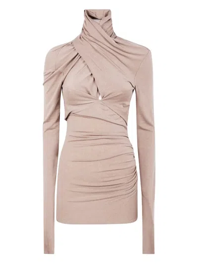 Entire Studios Cross-neck Draped Top In Neutral