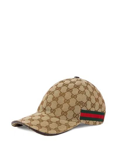 Gucci Men Beige Baseball Cap With Web Detail On The Side In Gg Canvas Man In Brown