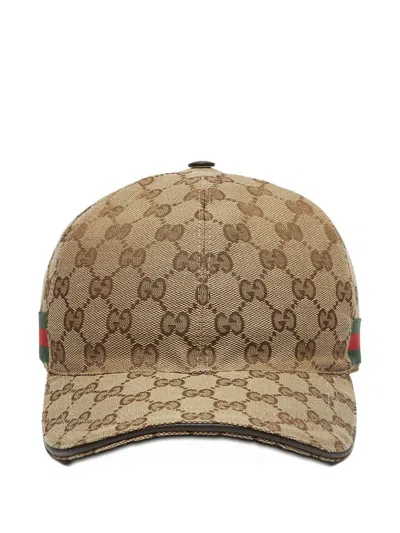 Gucci Men Beige Baseball Cap With Web Detail On The Side In Gg Canvas Man In Brown