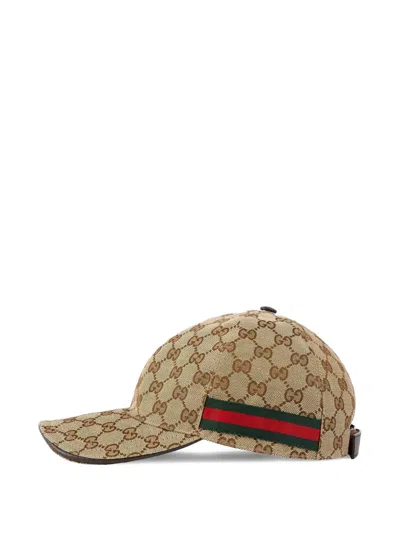 Gucci Men Beige Baseball Cap With Web Detail On The Side In Gg Canvas Man In Brown
