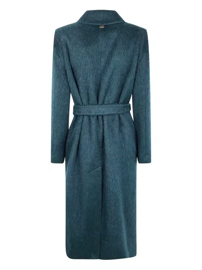 Twinset Belted Double-breasted Coat In Green