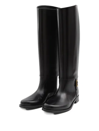 Saint Laurent Julia Buckle-embellished Leather Knee Boots In Black
