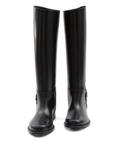 Saint Laurent Julia Buckle-embellished Leather Knee Boots In Black