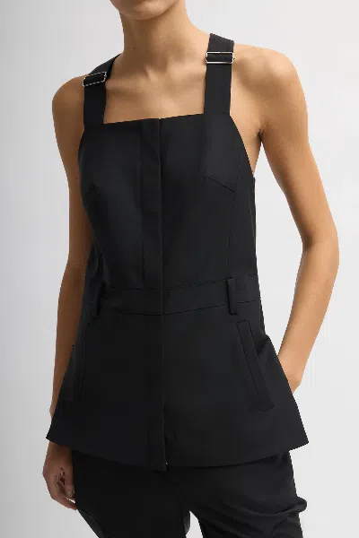 Tibi Recycled Tropical Wool Overall Top In Black In Black