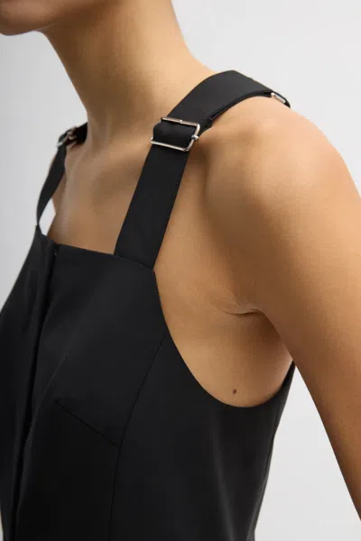 Tibi Recycled Tropical Wool Overall Top In Black In Black