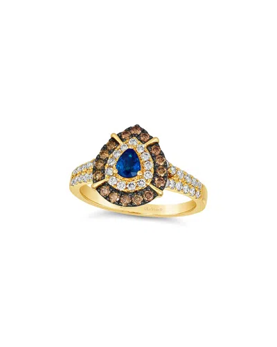 Le Vian Blue Sapphire (1/3 Ct. T.w.) & Diamond (3/4 Ct. T.w.) Teardrop Halo Ring In 14k Gold In Gold