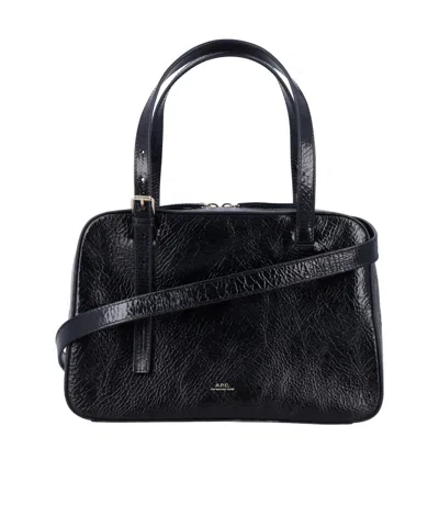 Apc Virginie Black Shoulder Bag With Removable Shoulder Strap And Front Logo In Leather Woman In Black