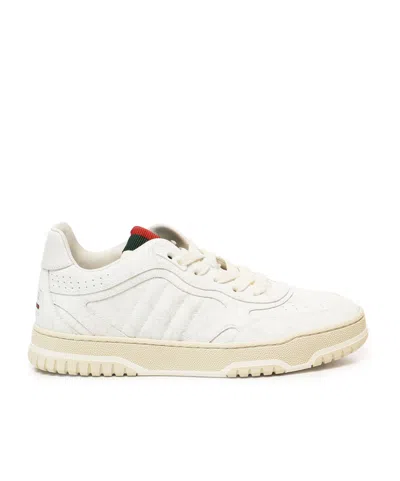 Gucci Re-web White Low Top Sneakers With Web Detail And Embossing In Leather Woman In White
