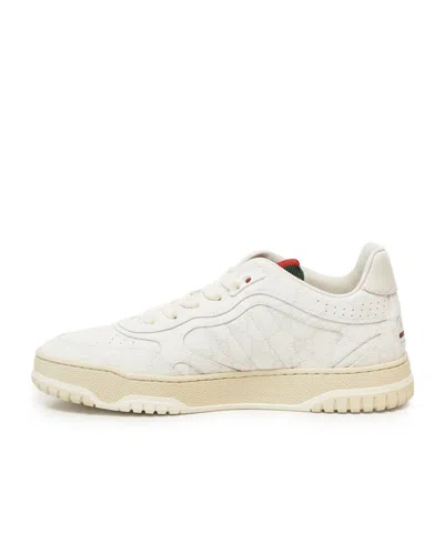 Gucci Re-web White Low Top Sneakers With Web Detail And Embossing In Leather Woman In White