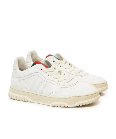 Gucci Re-web White Low Top Sneakers With Web Detail And Embossing In Leather Woman In White