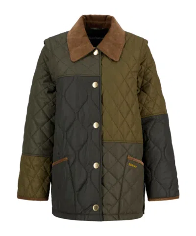 Barbour Quilted Jacket With Contrast Collar And Pockets In Green