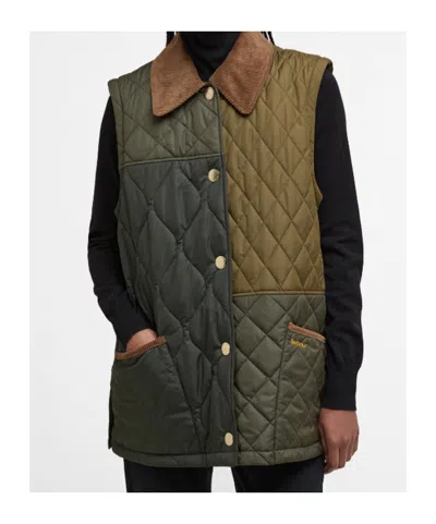 Barbour Quilted Jacket With Contrast Collar And Pockets In Green