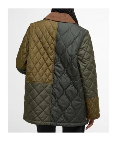 Barbour Quilted Jacket With Contrast Collar And Pockets In Green