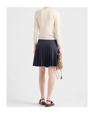 Prada Silk-cotton Double Crewneck Cardigan In Neutral