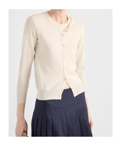 Prada Silk-cotton Double Crewneck Cardigan In Neutral