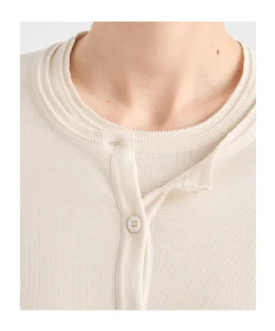 Prada Silk-cotton Double Crewneck Cardigan In Neutral