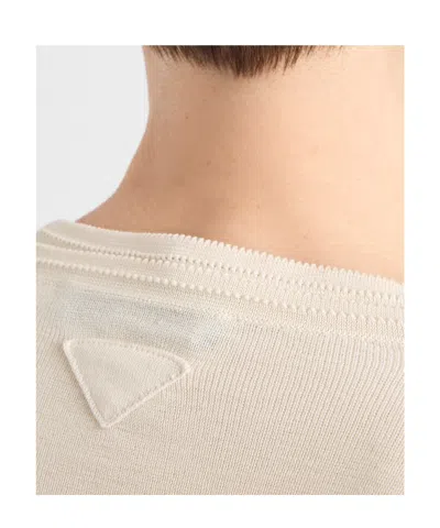 Prada Silk-cotton Double Crewneck Cardigan In Neutral