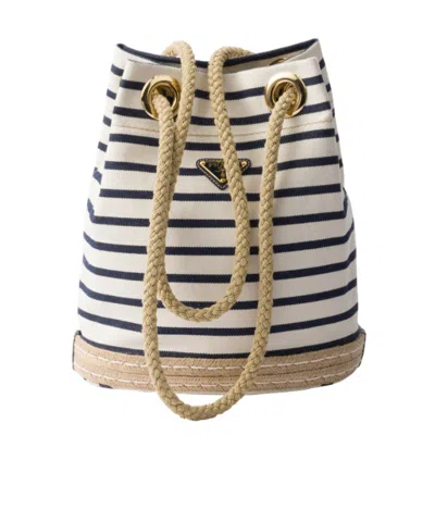 Prada Mariner Small Striped Fabric Bucket Bag