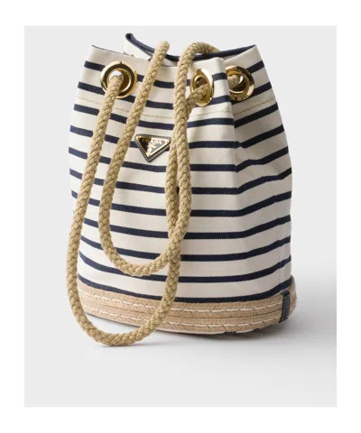 Prada Mariner Small Striped Fabric Bucket Bag