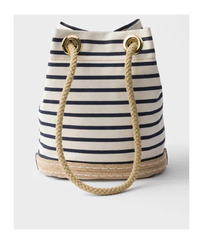 Prada Mariner Small Striped Fabric Bucket Bag