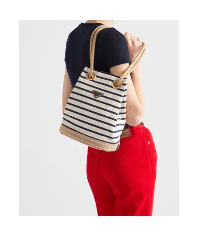 Prada Mariner Small Striped Fabric Bucket Bag