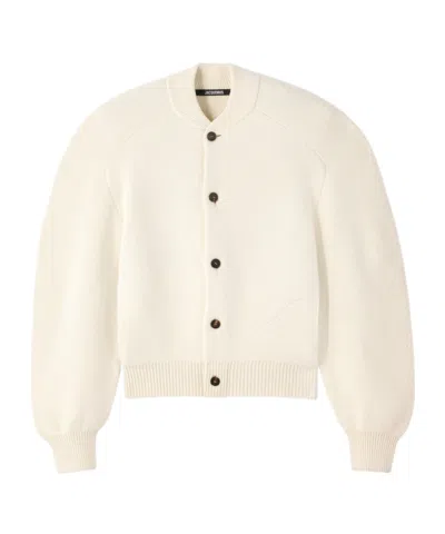 Jacquemus Soft Knit Cardigan Embroidered Detail In Gray