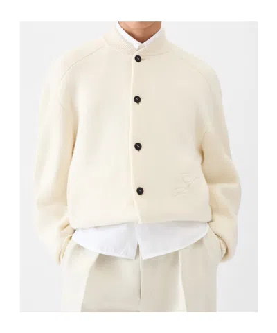 Jacquemus Soft Knit Cardigan Embroidered Detail In Gray