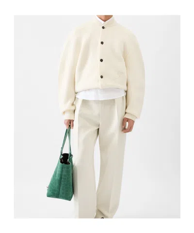 Jacquemus Soft Knit Cardigan Embroidered Detail In Gray