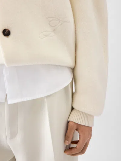 Jacquemus Soft Knit Cardigan Embroidered Detail In Gray