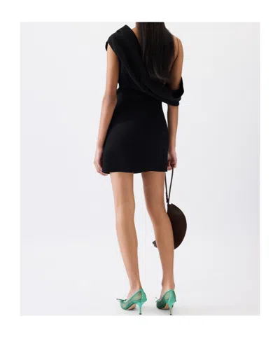 Jacquemus One Shoulder Mini Dress With Asymmetric Neckline In Black