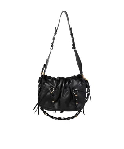 Isabel Marant Bolton Embellished Tasseled Textured-leather Shoulder Bag In Black