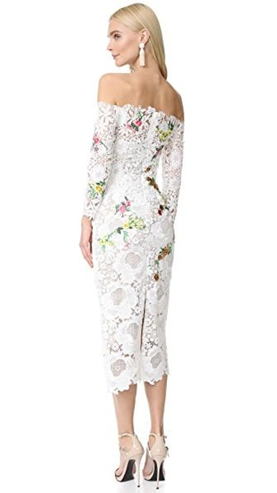 Shop Monique Lhuillier Off The Shoulder Dress In Silk White Multi