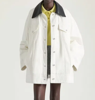 Givenchy Oversize Denim Trucker Jacket With Leather Collar In White