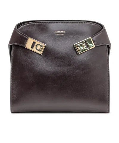 Ferragamo Belt Bag With Top Handle And Hardware In Brown