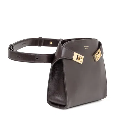 Ferragamo Belt Bag With Top Handle And Hardware In Brown