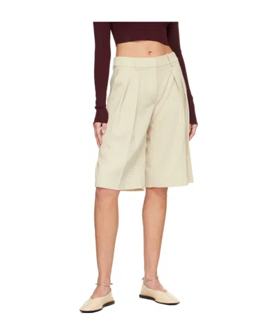 The Frankie Shop Womens Off White Bilbao Pleated Wool Bermuda Shorts Xs In White