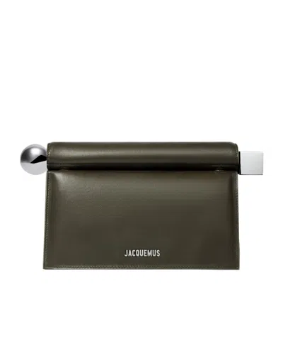 Jacquemus Womens Dark Khaki La Pochette Rond Carre Leather Clutch Bag In Gray