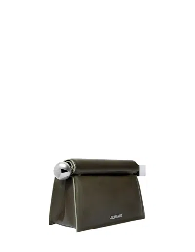Jacquemus Womens Dark Khaki La Pochette Rond Carre Leather Clutch Bag In Gray