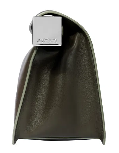 Jacquemus Womens Dark Khaki La Pochette Rond Carre Leather Clutch Bag In Gray