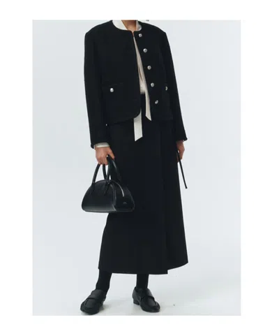 Dunst Black Jacket With Button Closure And Front Pockets In Tweed Woman In Black