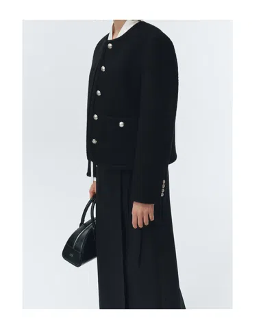 Dunst Black Jacket With Button Closure And Front Pockets In Tweed Woman In Black