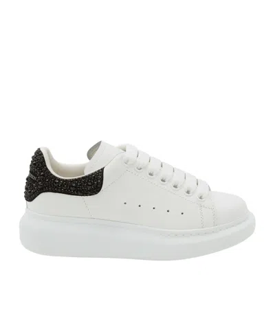 Alexander Mcqueen Crystal-embellished Leather Exaggerated-sole Sneakers In White