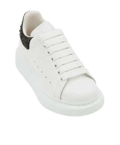 Alexander Mcqueen Crystal-embellished Leather Exaggerated-sole Sneakers In White
