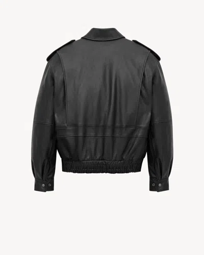 Saint Laurent Black Jacket With Removable Fur Collar In Leather Woman In Animal Print