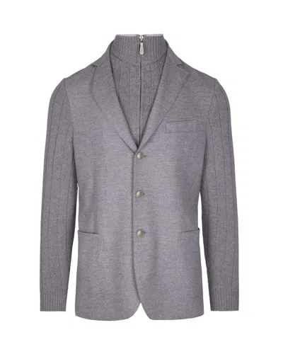 Eleventy Single-breasted Wool Jacket With Ribbed Detailing In Gray