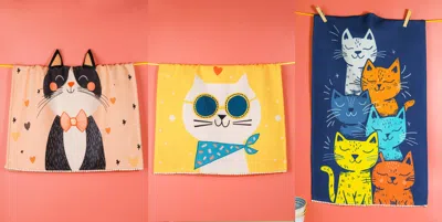 Tiramisu The "cool Cats" Artisan Kitchen Tea Towel Set - Set Of 3 In Multi